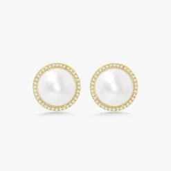 Pearl Diamond Halo Stud Earrings