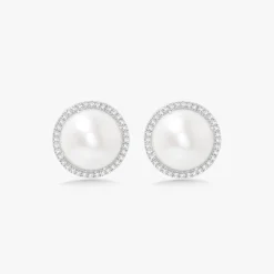 Pearl Diamond Halo Stud Earrings
