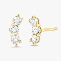 Penelope Tiny Three Diamond Curved Bar Stud Earrings