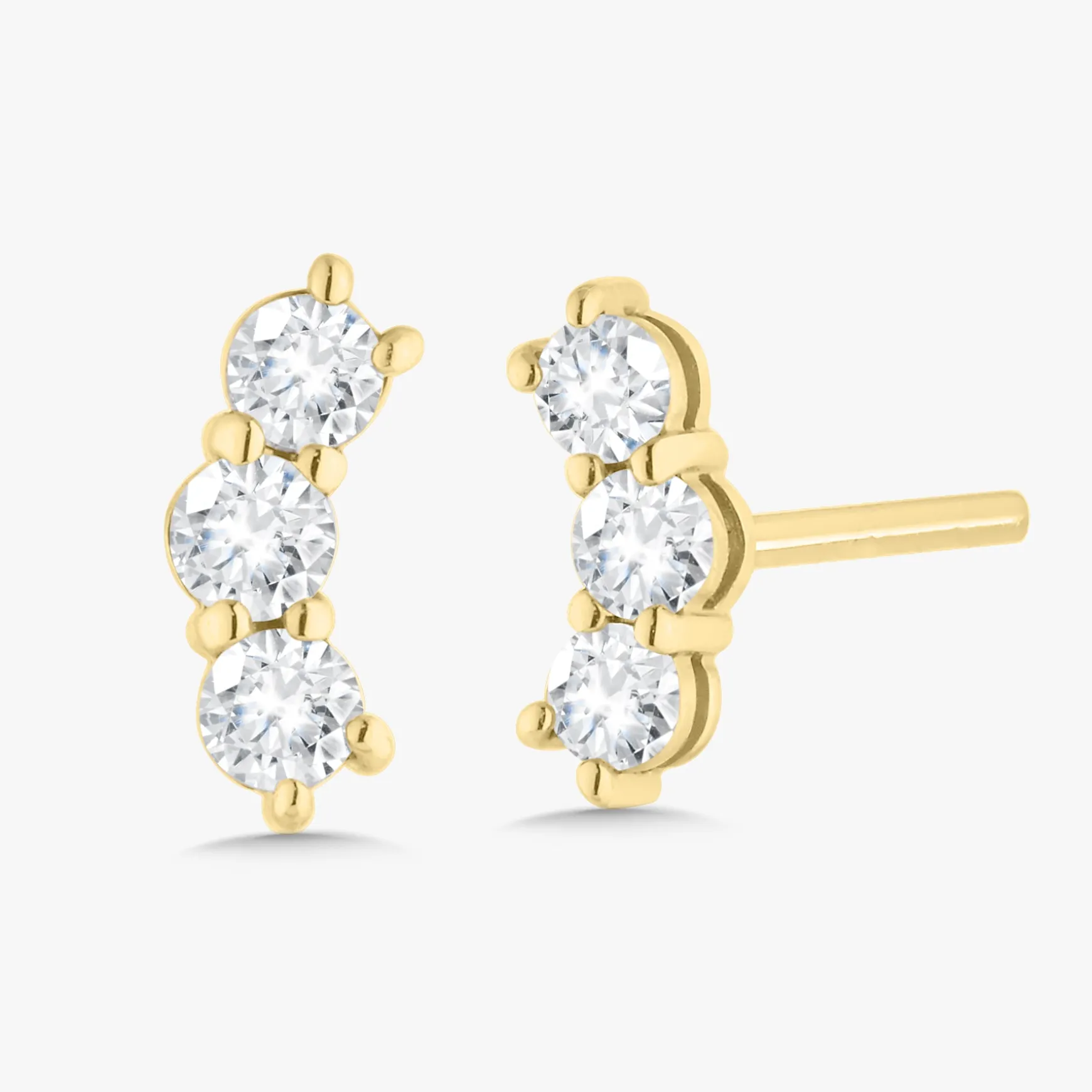 Penelope Tiny Three Diamond Curved Bar Stud Earrings