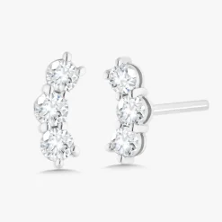 Penelope Tiny Three Diamond Curved Bar Stud Earrings