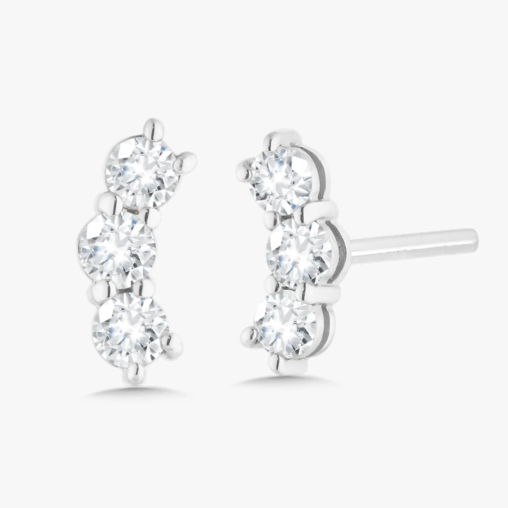 Penelope Tiny Three Diamond Curved Bar Stud Earrings