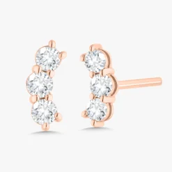 Penelope Tiny Three Diamond Curved Bar Stud Earrings