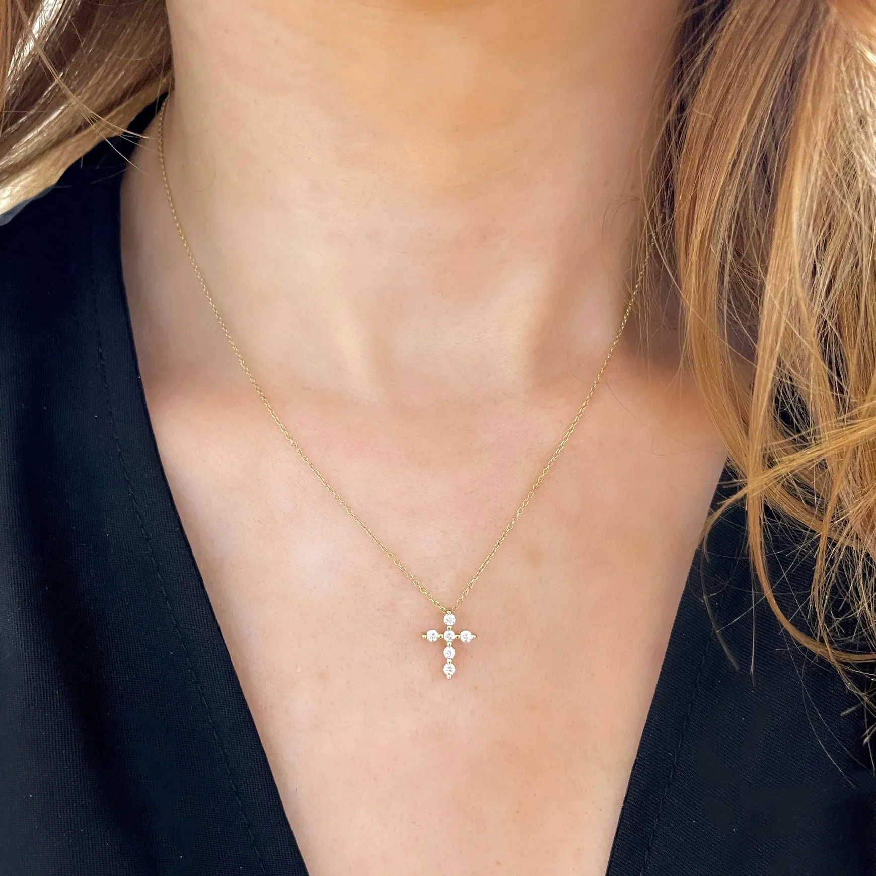 Posie Charlie Cloud® Floating Diamond Cross Necklace 0.21 ctw