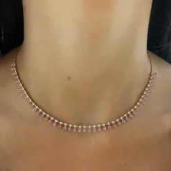 Preslie Pink Sapphire and Diamond Illusion Station Necklace