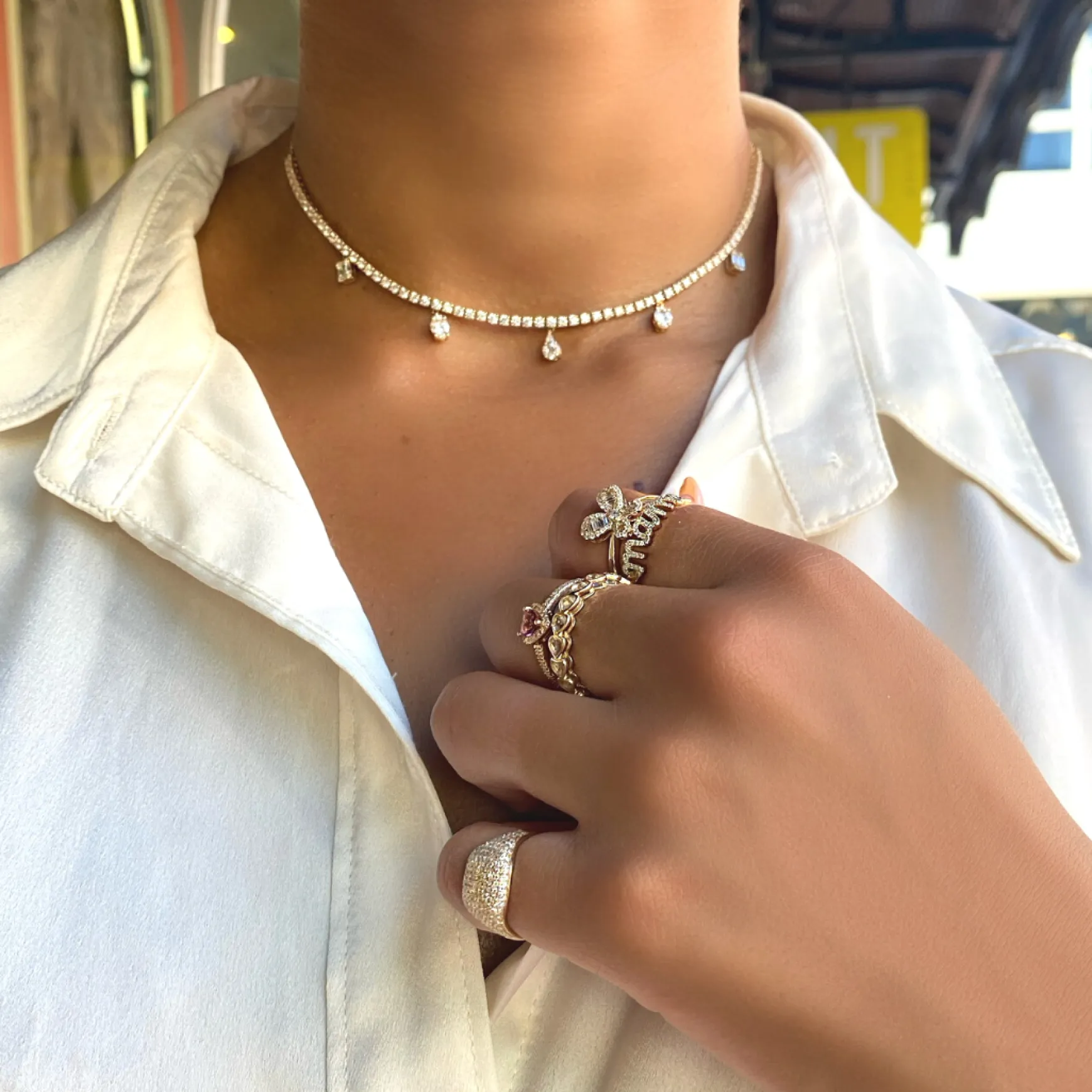 Primrose Dangle Diamond Adjustable Choker Necklace 3.23 ctw