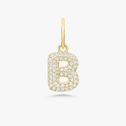Puffy Bubble Initial Pave Diamond Charm