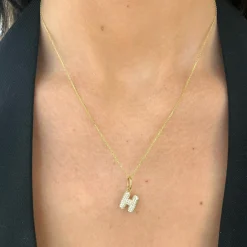 Puffy Bubble Initial Pave Diamond Charm