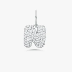 Puffy Bubble Initial Pave Diamond Charm