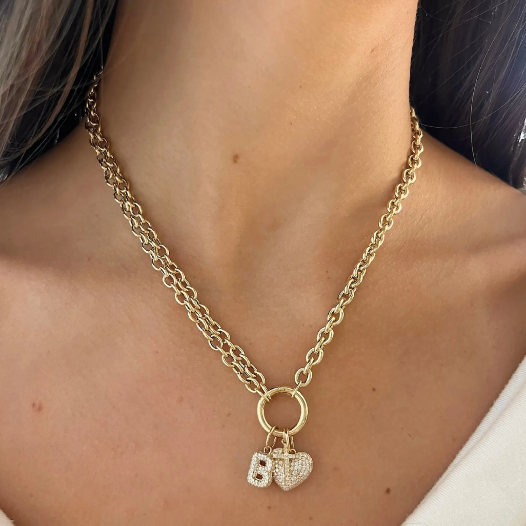 Puffy Bubble Initial Pave Diamond Charm