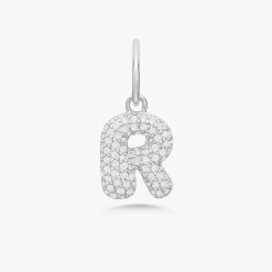 Puffy Bubble Initial Pave Diamond Charm