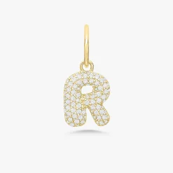 Puffy Bubble Initial Pave Diamond Charm
