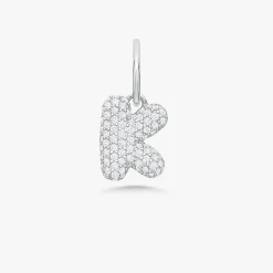 Puffy Bubble Initial Pave Diamond Charm