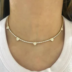 "Five of Hearts" Pave Diamond Tennis Necklace 2.42 ctw