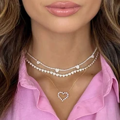 "Five of Hearts" Pave Diamond Tennis Necklace 2.42 ctw
