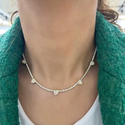 "Five of Hearts" Pave Diamond Tennis Necklace 2.42 ctw