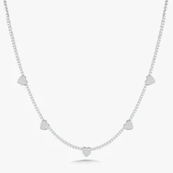 "Five of Hearts" Pave Diamond Tennis Necklace 2.42 ctw