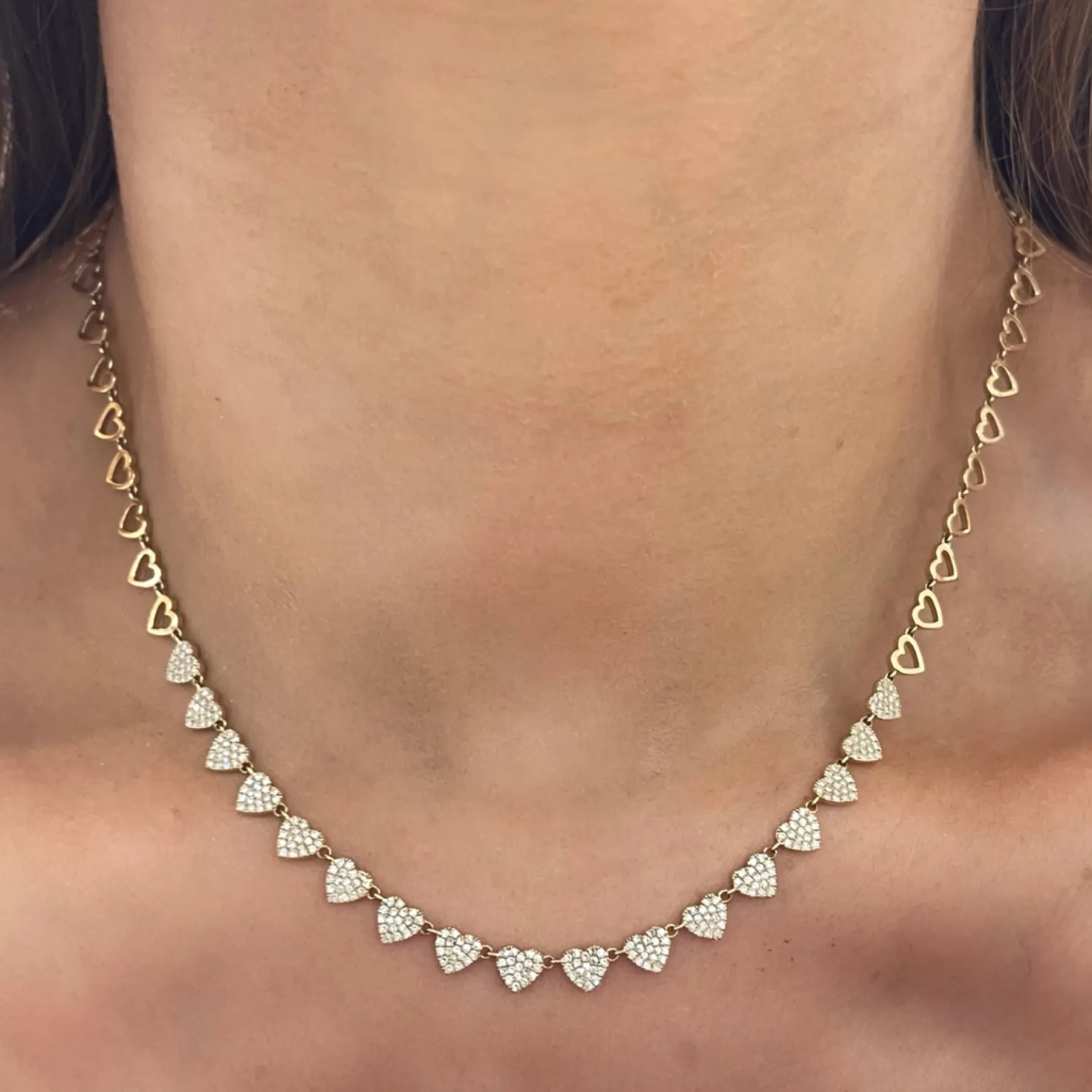 "Heart to Heart" Adjustable Pave Diamond Tennis Necklace