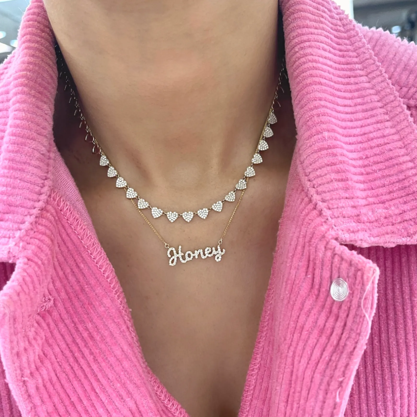 "Heart to Heart" Adjustable Pave Diamond Tennis Necklace