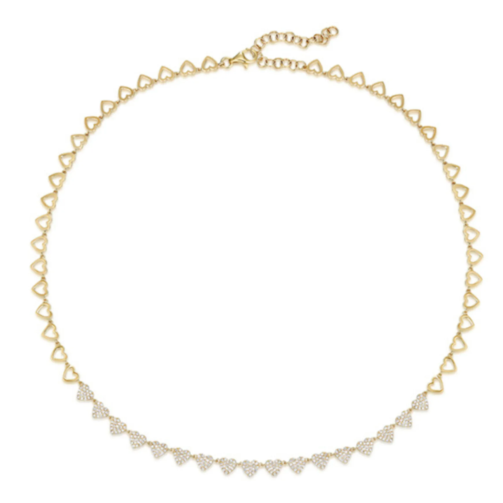 "Heart to Heart" Adjustable Pave Diamond Tennis Necklace