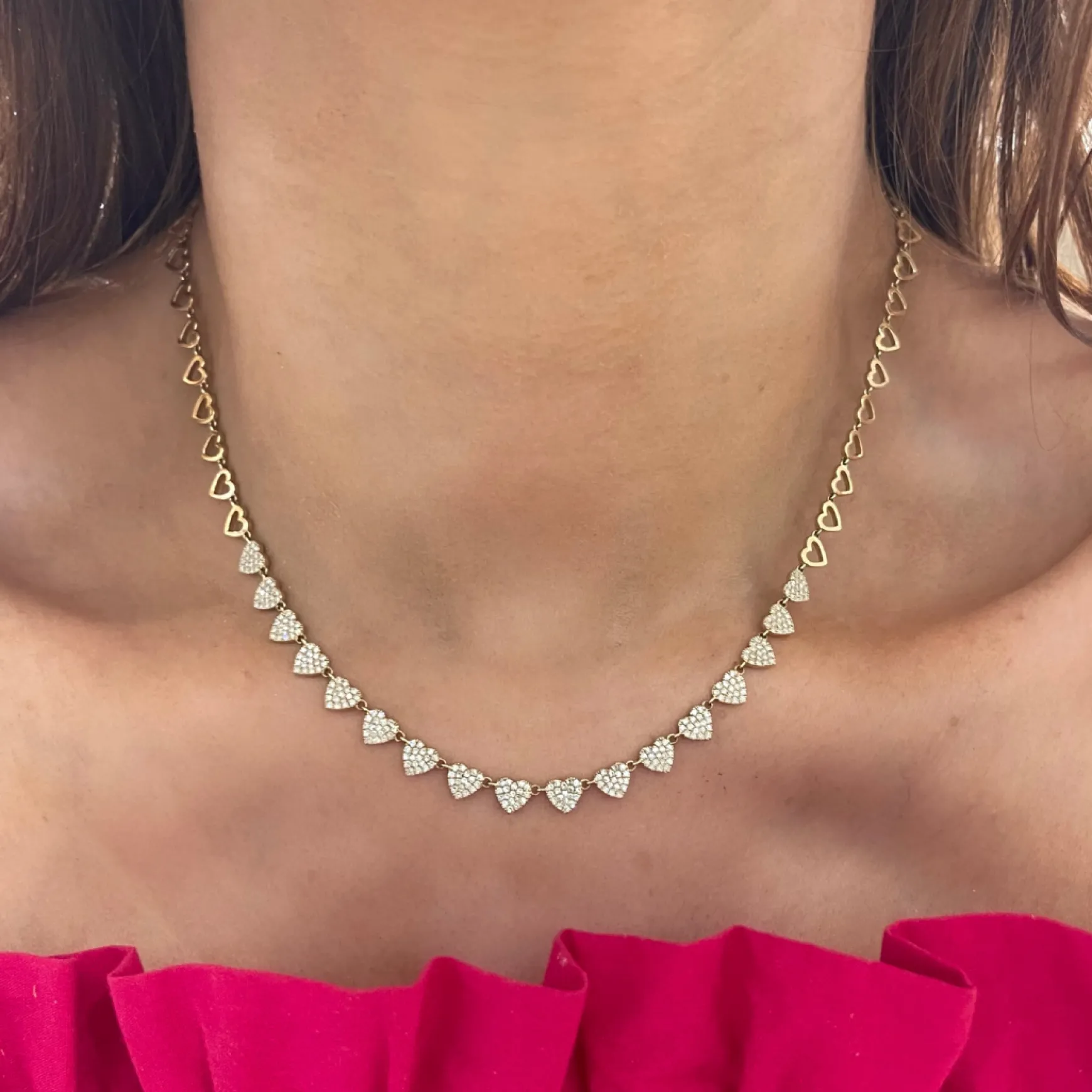 "Heart to Heart" Adjustable Pave Diamond Tennis Necklace