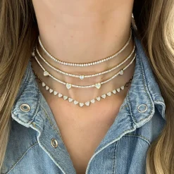 "Heart to Heart" Adjustable Pave Diamond Tennis Necklace