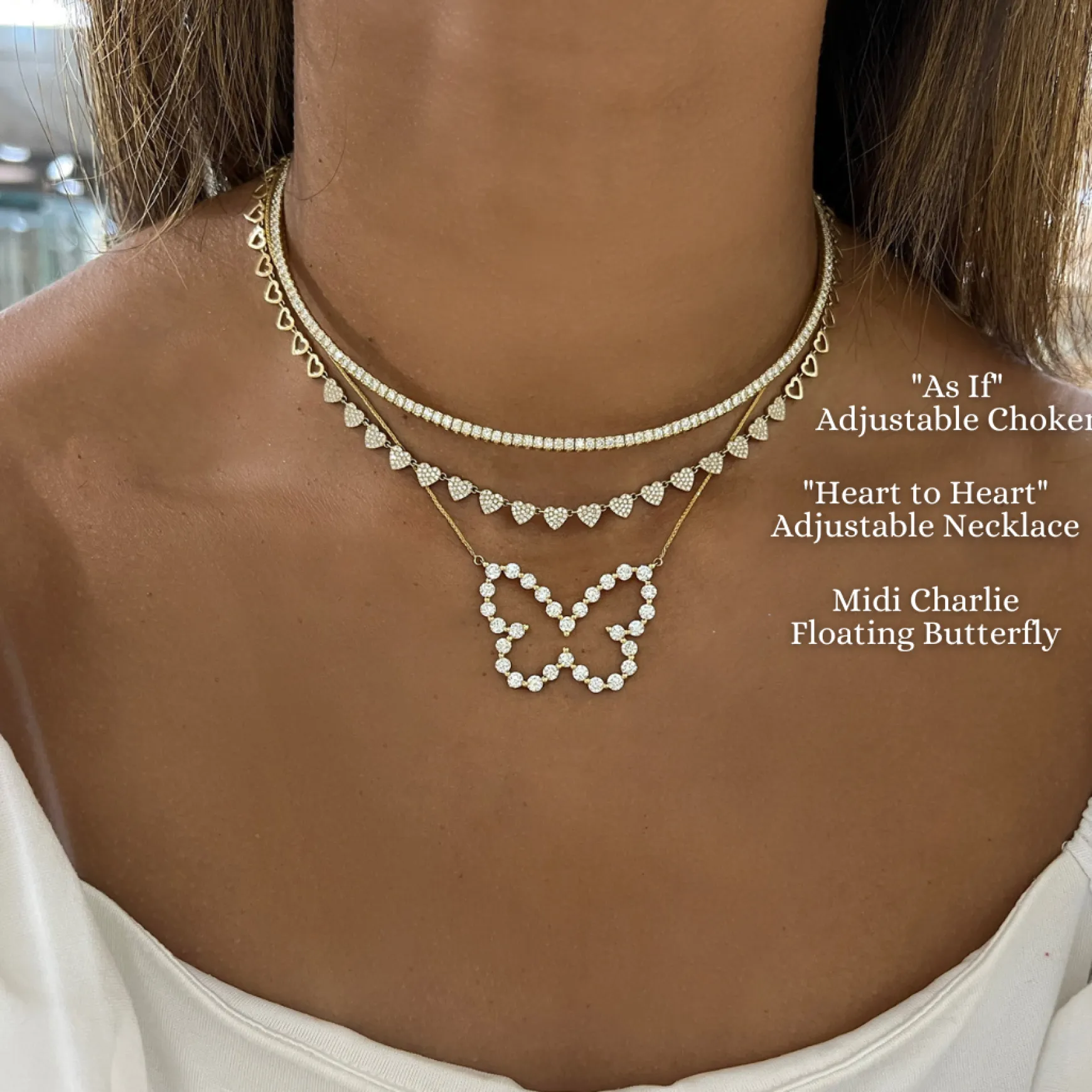 "Heart to Heart" Adjustable Pave Diamond Tennis Necklace