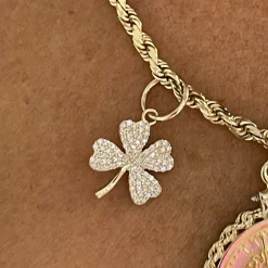 "Lucky" Four Leaf Clover Diamond Charm
