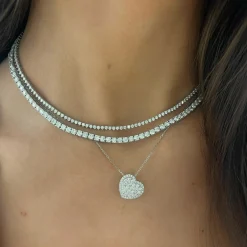 "With Love" Pave Heart With Halo Necklace