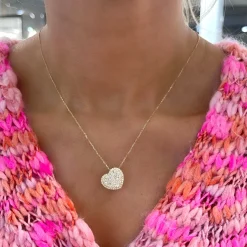 "With Love" Pave Heart With Halo Necklace