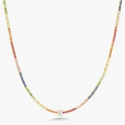Rainey Rainbow & Emerald Cut Diamond Station Tennis Necklace 4.87 ctw