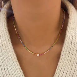 Rainey Rainbow & Emerald Cut Diamond Station Tennis Necklace 4.87 ctw