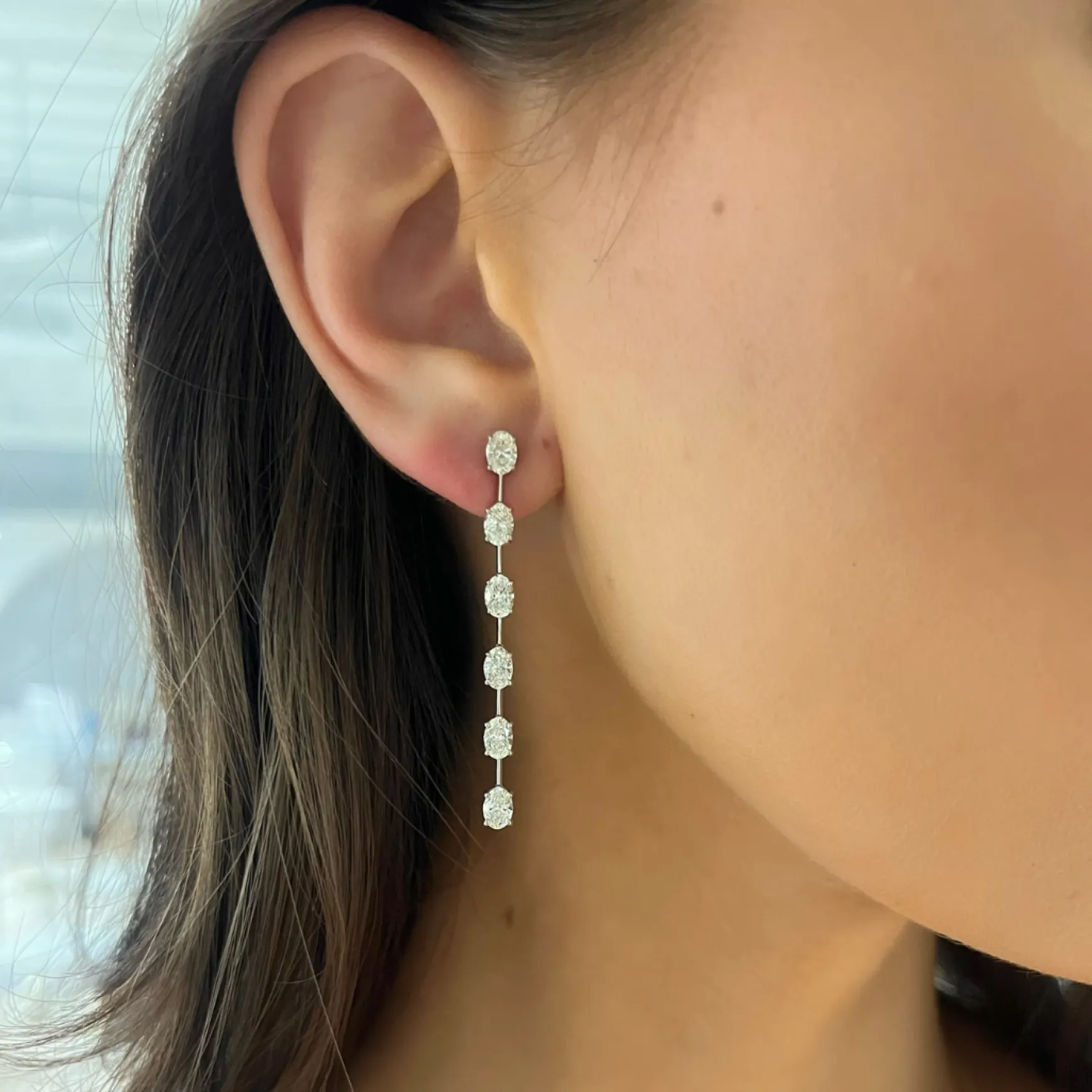 Ralph Oval Diamond Dangle Stud Earrings 3.62 ctw