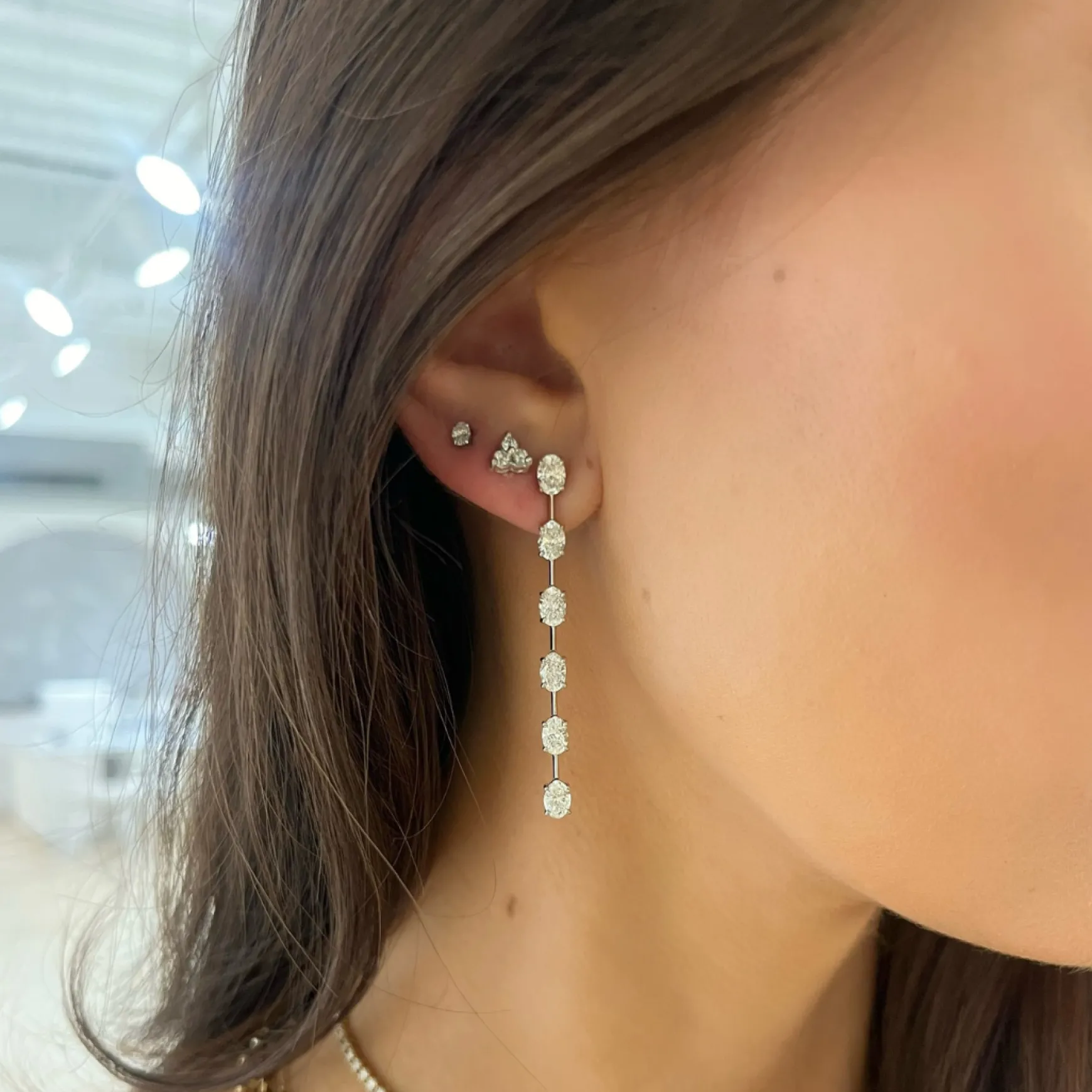 Ralph Oval Diamond Dangle Stud Earrings 3.62 ctw