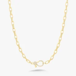 Rectangle Rolo Chain with Pave Diamond Lobster Clasp