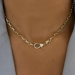 Rectangle Rolo Chain with Pave Diamond Lobster Clasp