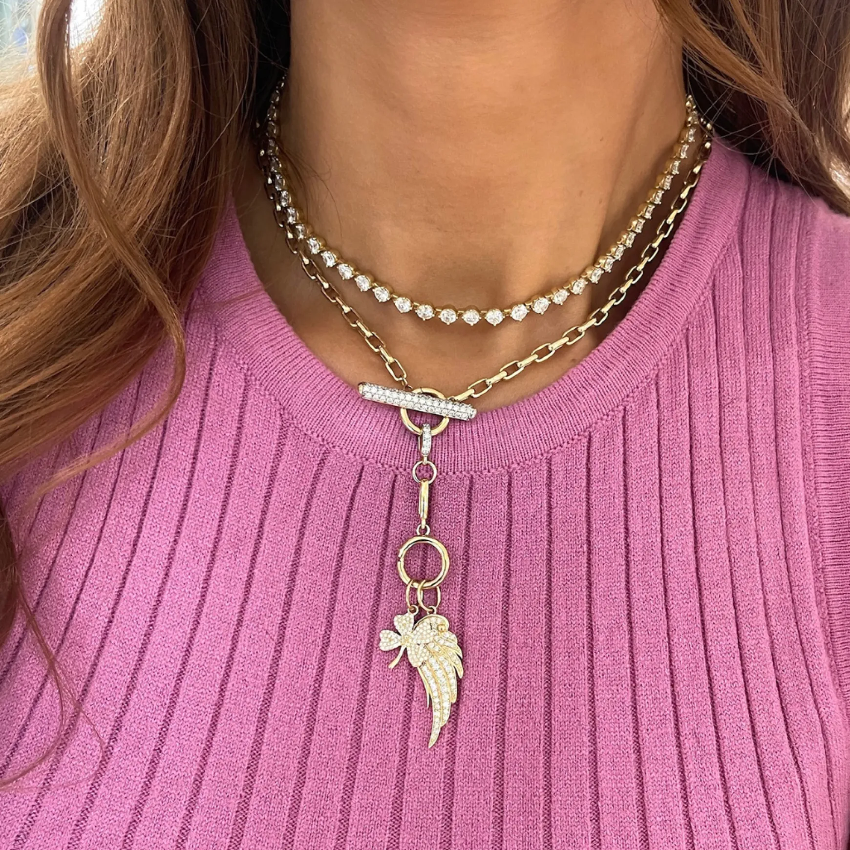Rectangle Rolo Chain With Diamond Toggle & Removable Lariat
