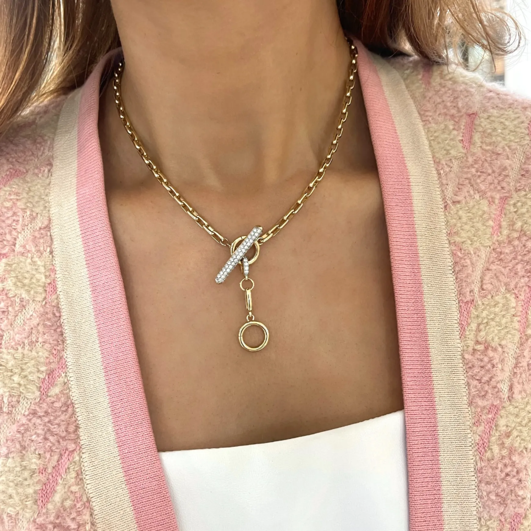 Rectangle Rolo Chain With Diamond Toggle & Removable Lariat