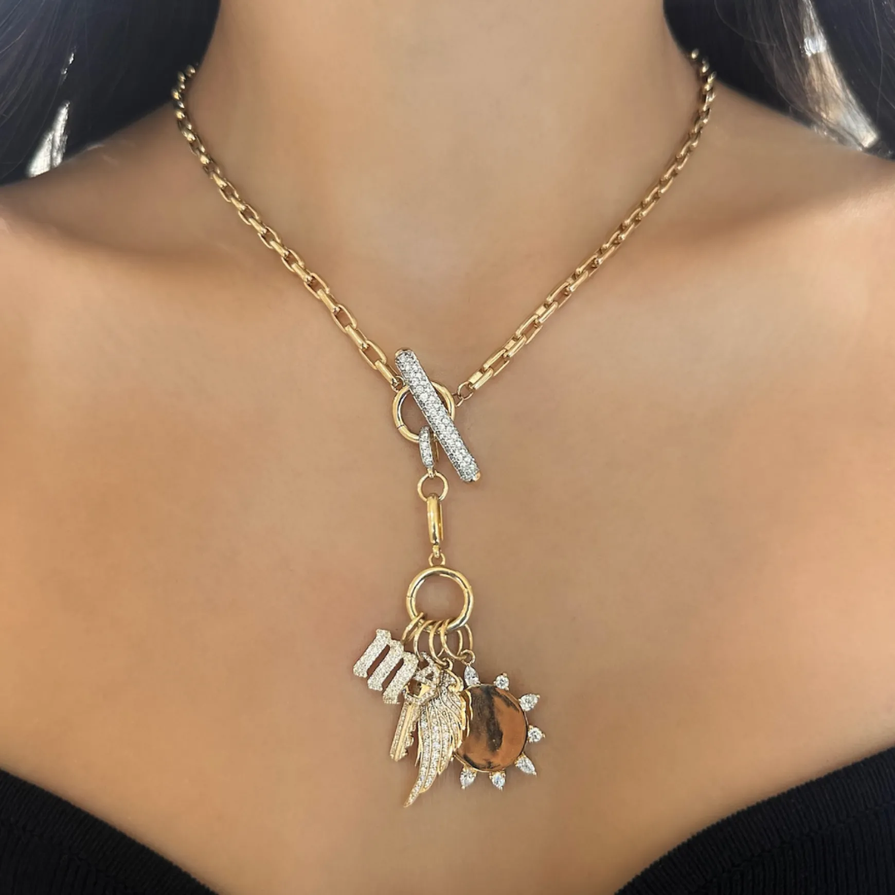 Rectangle Rolo Chain With Diamond Toggle & Removable Lariat