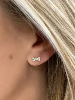 Remi Tiny Diamond Dog Bone Stud Earrings