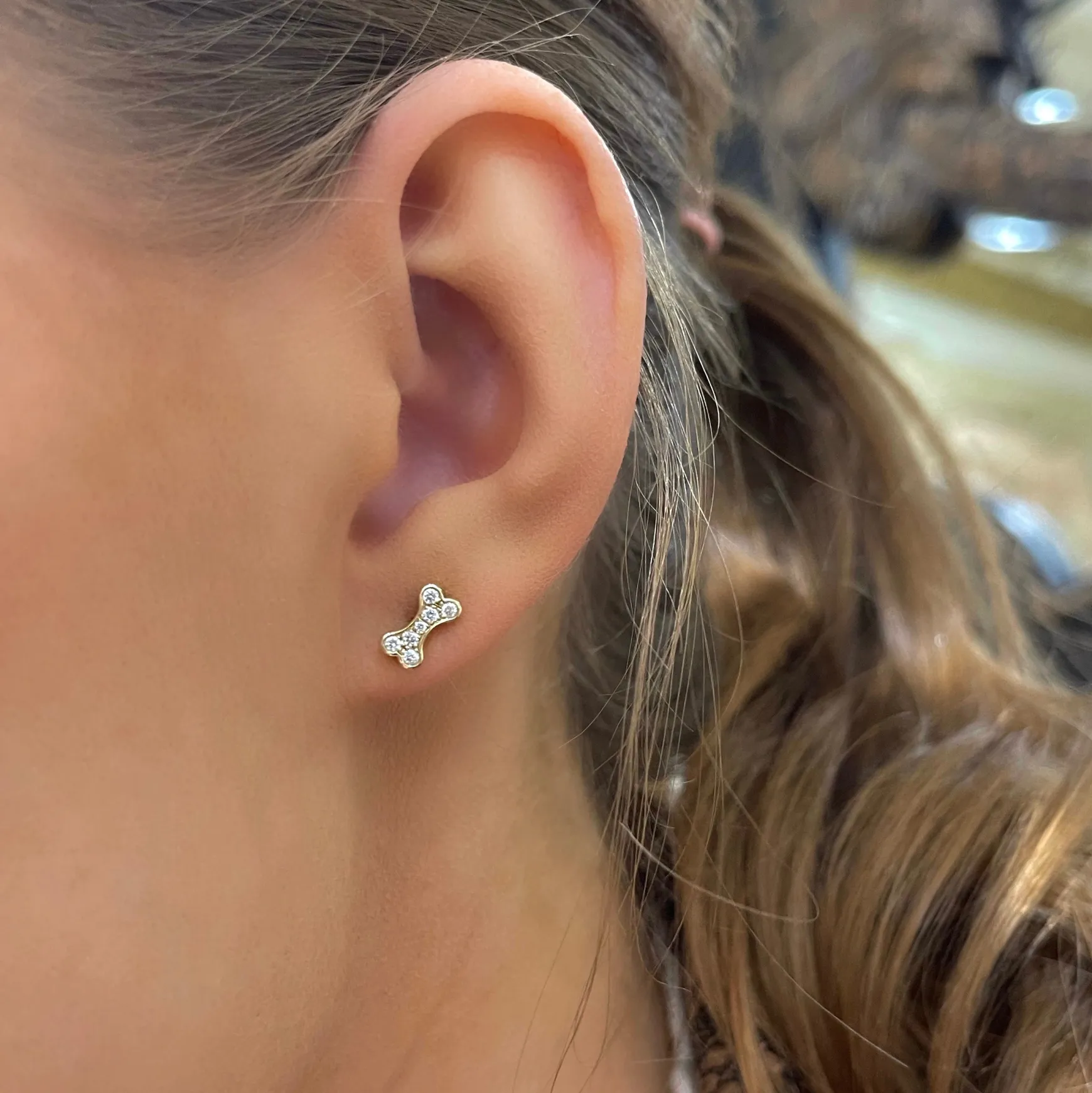 Remi Tiny Diamond Dog Bone Stud Earrings