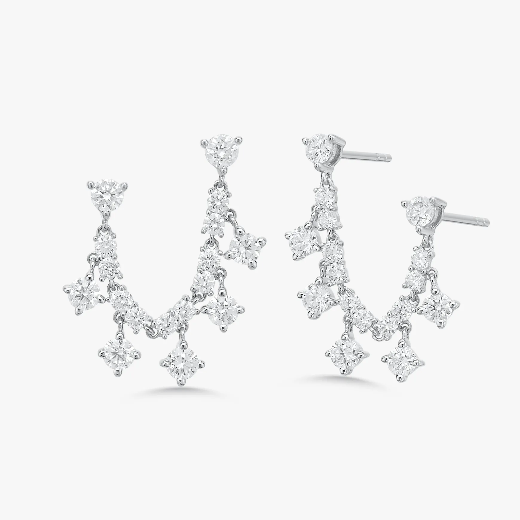 Round Drops Double Piercing Diamond Stud Earrings 1.76 ctw