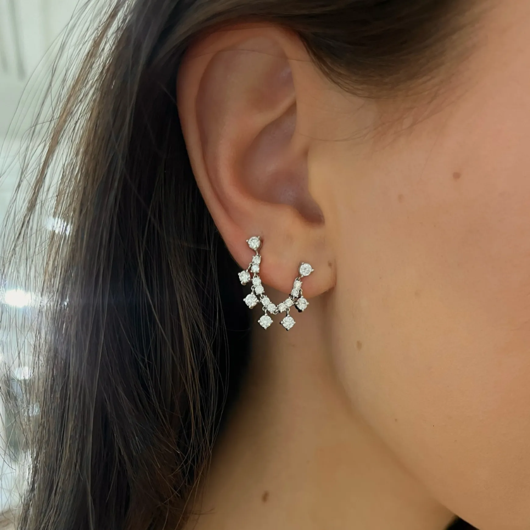 Round Drops Double Piercing Diamond Stud Earrings 1.76 ctw