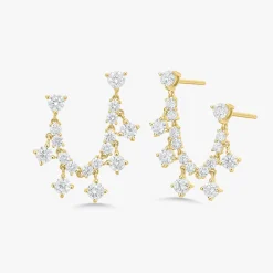 Round Drops Double Piercing Diamond Stud Earrings 1.76 ctw
