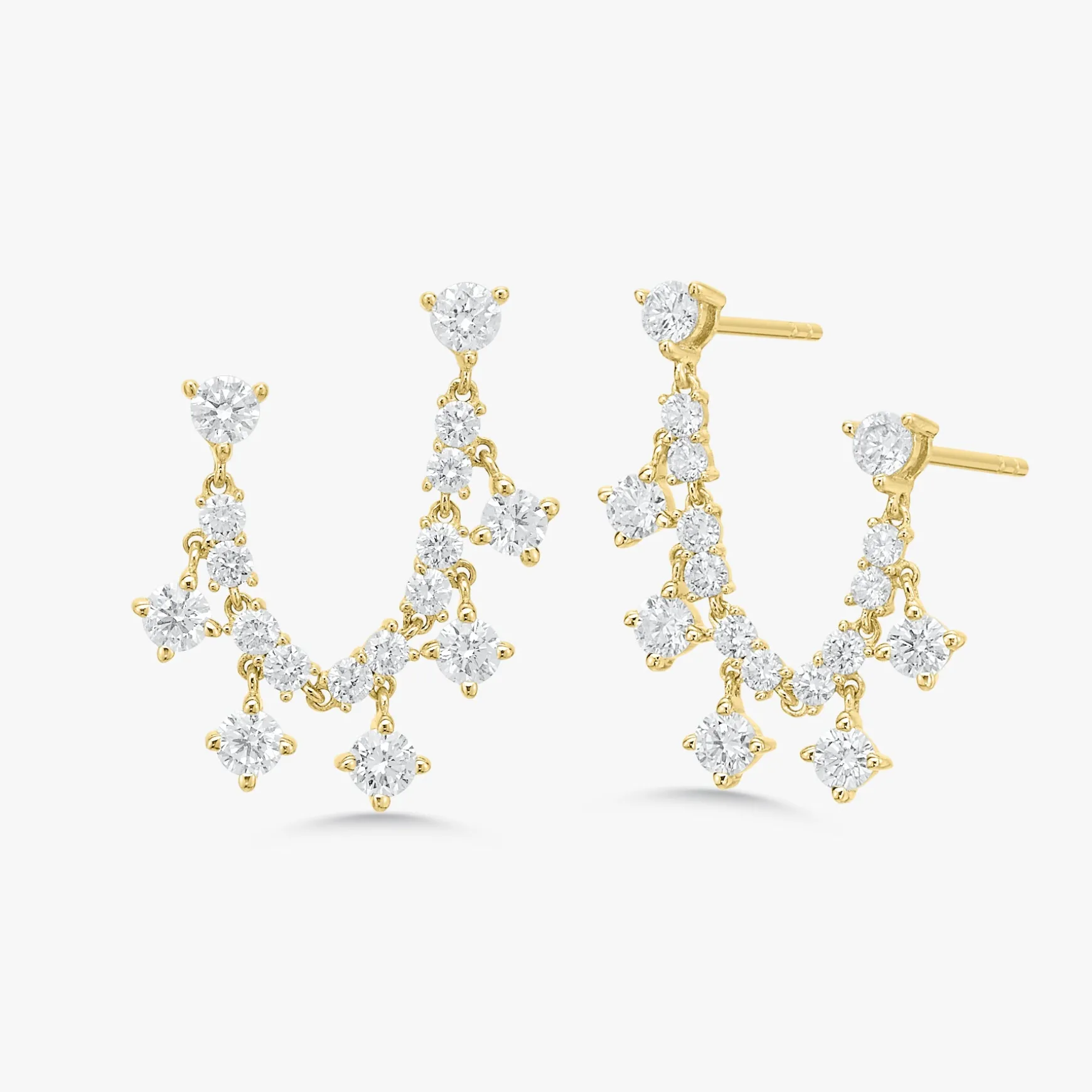 Round Drops Double Piercing Diamond Stud Earrings 1.76 ctw