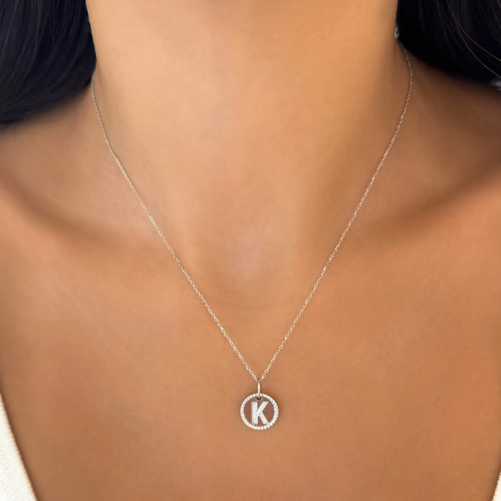 Round Rope Diamond Initial Charm
