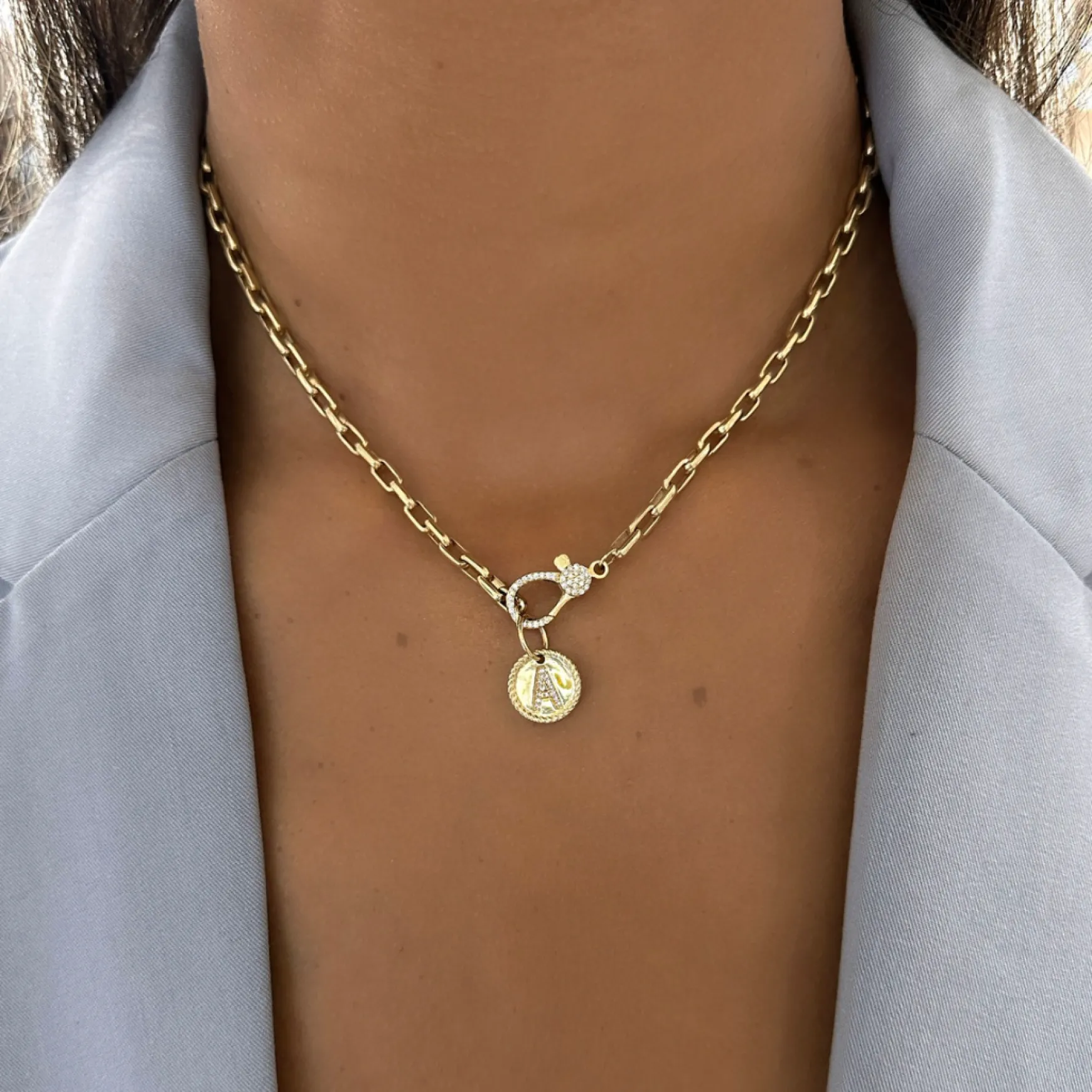 Round Rope Diamond Initial Charm