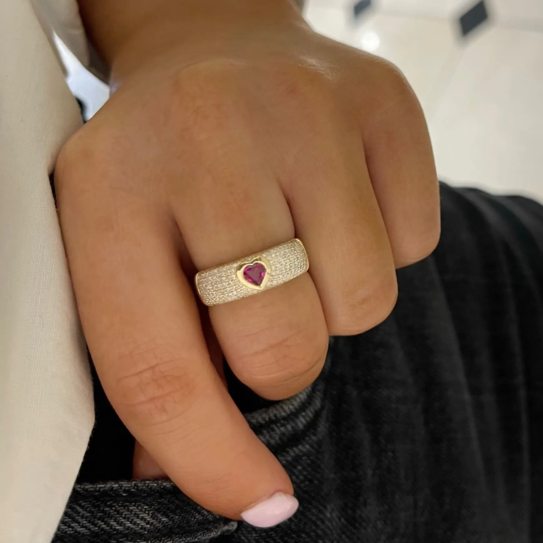 Sailor Ruby Heart & Pave Diamond Cigar Band