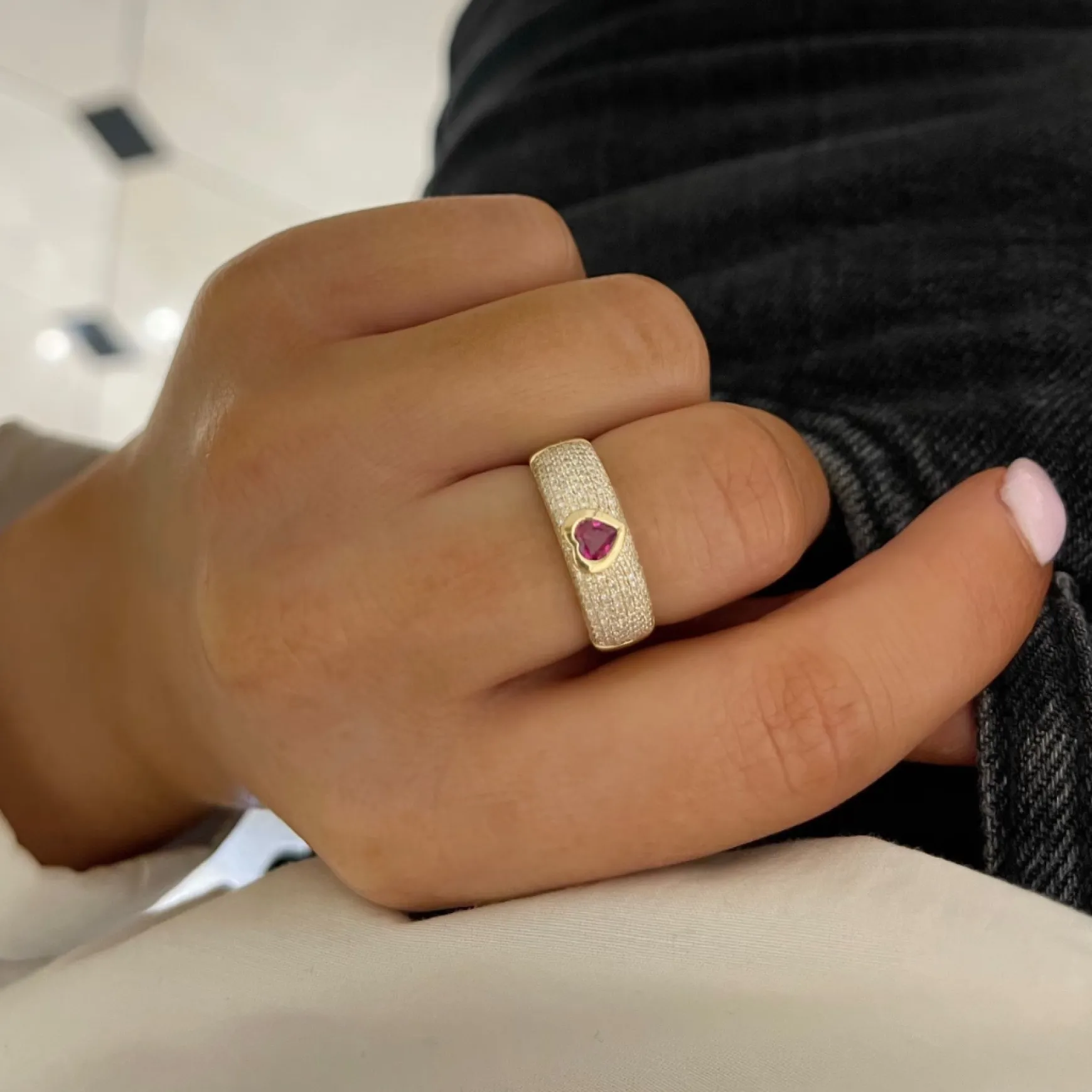 Sailor Ruby Heart & Pave Diamond Cigar Band