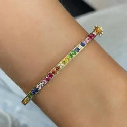 Skye Rainbow Gemstone and Diamond Bangle Bracelet